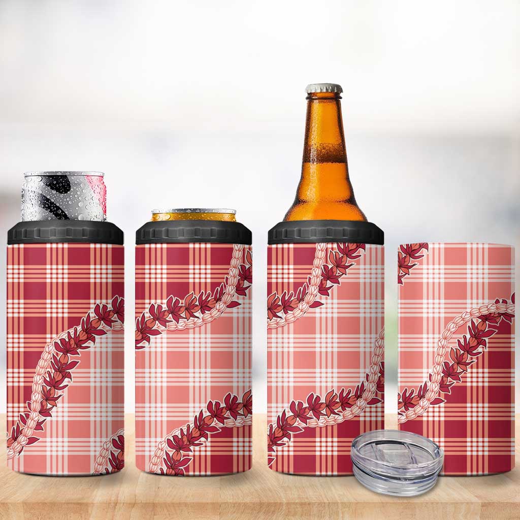 Red Hawaii Palaka 4 in 1 Can Cooler Tumbler Hawaiian Pikake Lei