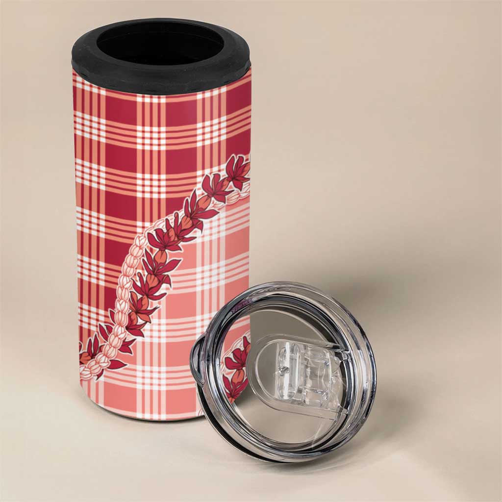 Red Hawaii Palaka 4 in 1 Can Cooler Tumbler Hawaiian Pikake Lei