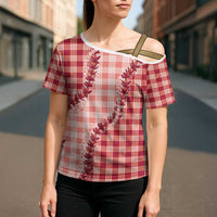 Red Hawaii Palaka Cross Shoulder Shirt Hawaiian Pikake Lei