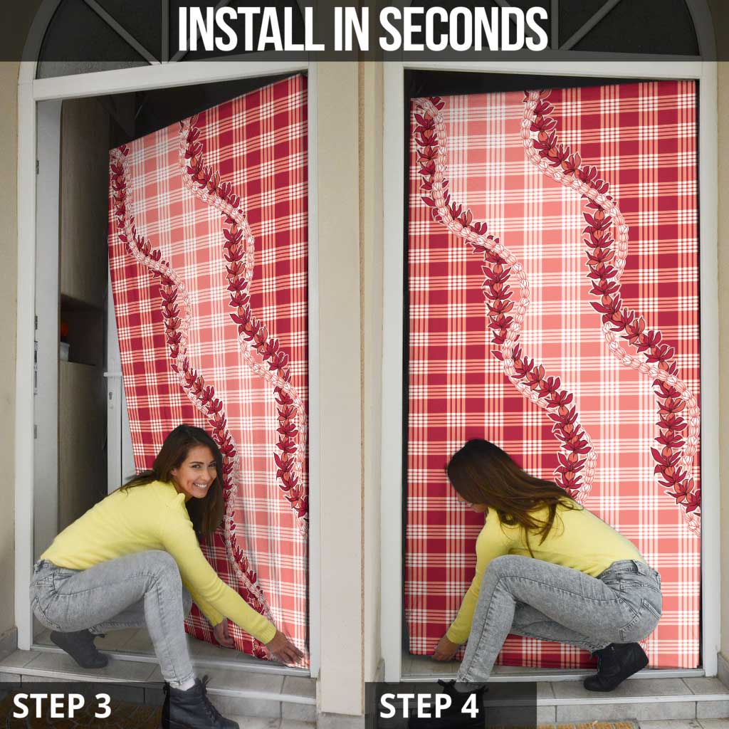 Red Hawaii Palaka Door Cover Hawaiian Pikake Lei