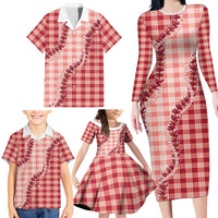 Red Hawaii Palaka Family Matching Long Sleeve Bodycon Dress and Hawaiian Shirt Hawaiian Pikake Lei LT05 - Polynesian Pride