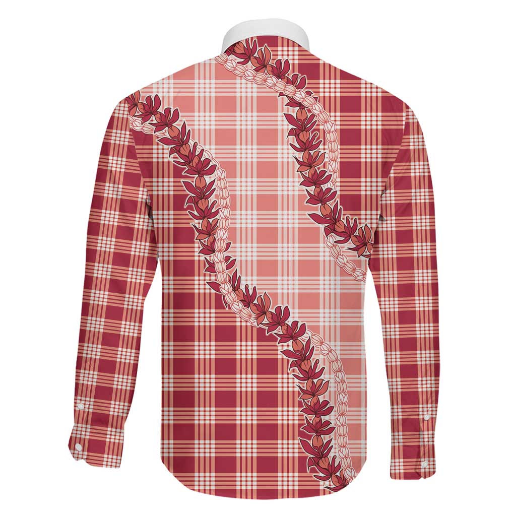 Red Hawaii Palaka Family Matching Long Sleeve Bodycon Dress and Hawaiian Shirt Hawaiian Pikake Lei LT05 - Polynesian Pride
