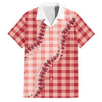 Red Hawaii Palaka Family Matching Off The Shoulder Long Sleeve Dress and Hawaiian Shirt Hawaiian Pikake Lei LT05 Dad's Shirt - Short Sleeve Red - Polynesian Pride