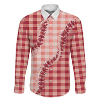 Red Hawaii Palaka Family Matching Off The Shoulder Long Sleeve Dress and Hawaiian Shirt Hawaiian Pikake Lei LT05 Dad's Shirt - Long Sleeve Red - Polynesian Pride