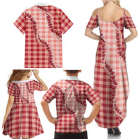 Red Hawaii Palaka Family Matching Summer Maxi Dress and Hawaiian Shirt Hawaiian Pikake Lei