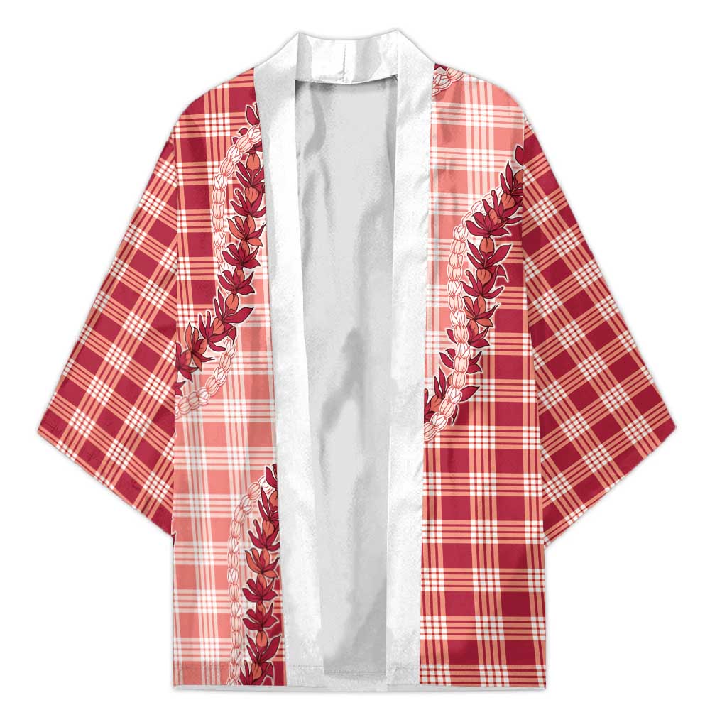 Red Hawaii Palaka Kimono Hawaiian Pikake Lei