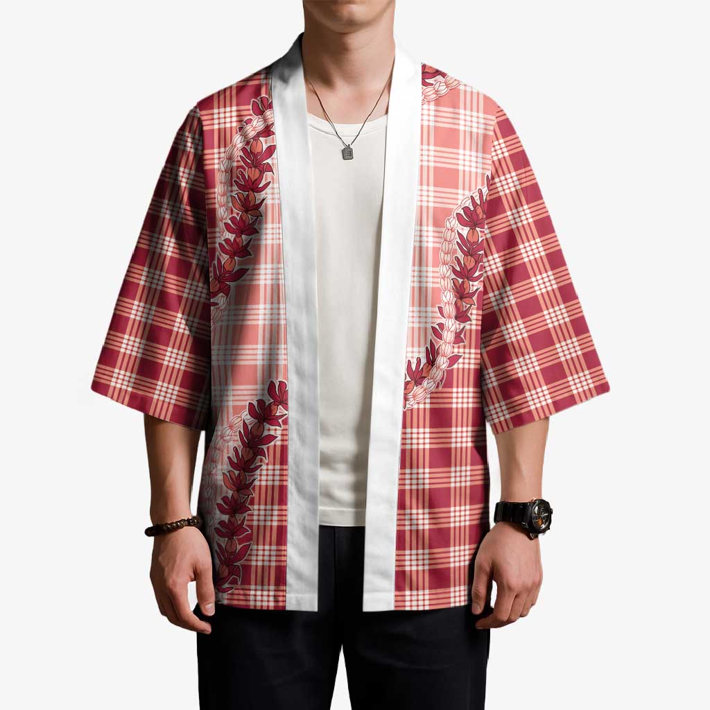 Red Hawaii Palaka Kimono Hawaiian Pikake Lei