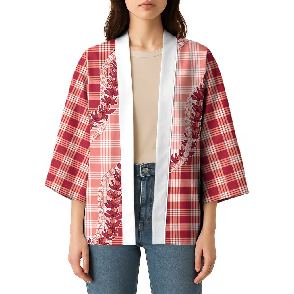 Red Hawaii Palaka Kimono Hawaiian Pikake Lei