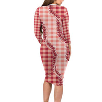 Red Hawaii Palaka Long Sleeve Bodycon Dress Hawaiian Pikake Lei