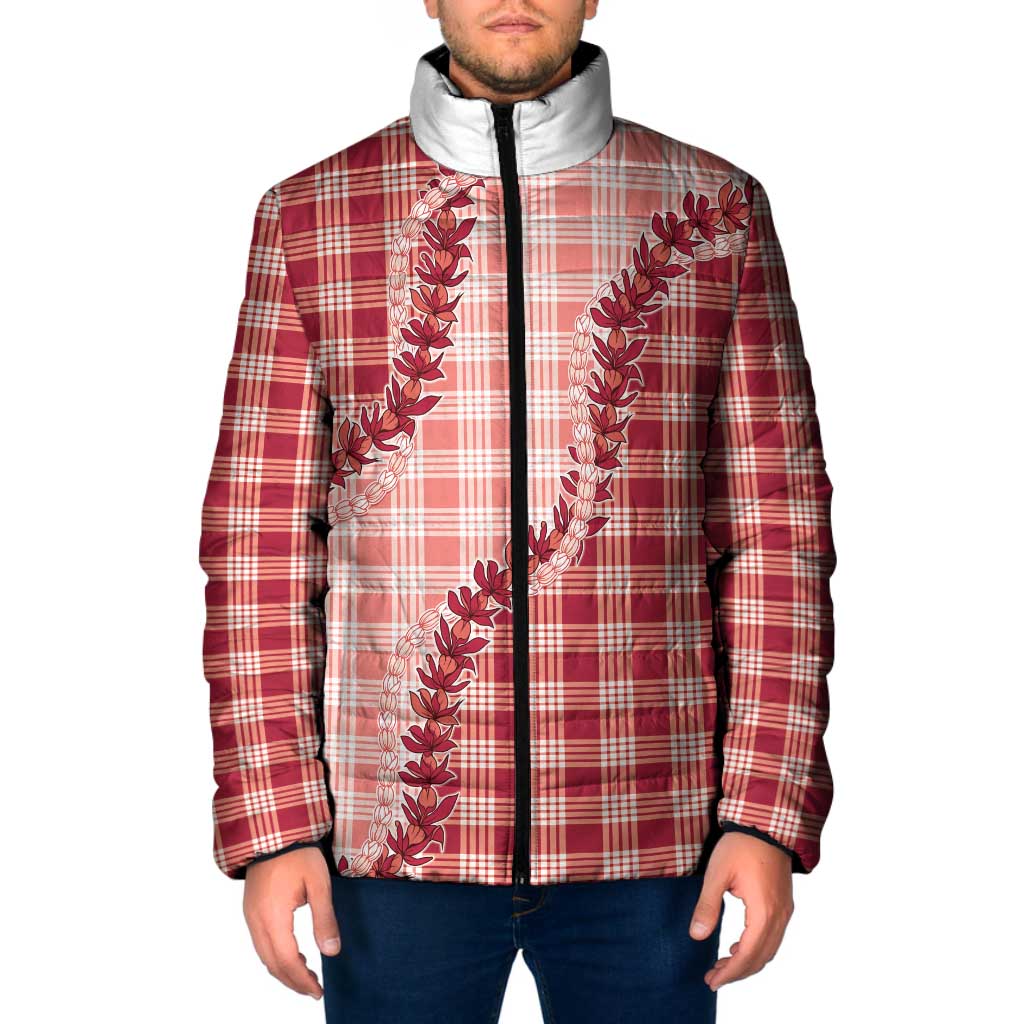 Red Hawaii Palaka Padded Jacket Hawaiian Pikake Lei