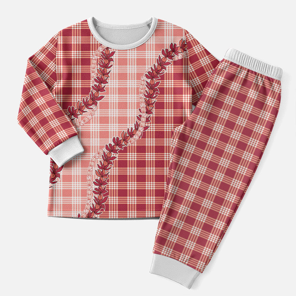 Red Hawaii Palaka Christmas Pajama Set Hawaiian Pikake Lei LT05 Men Red - Polynesian Pride