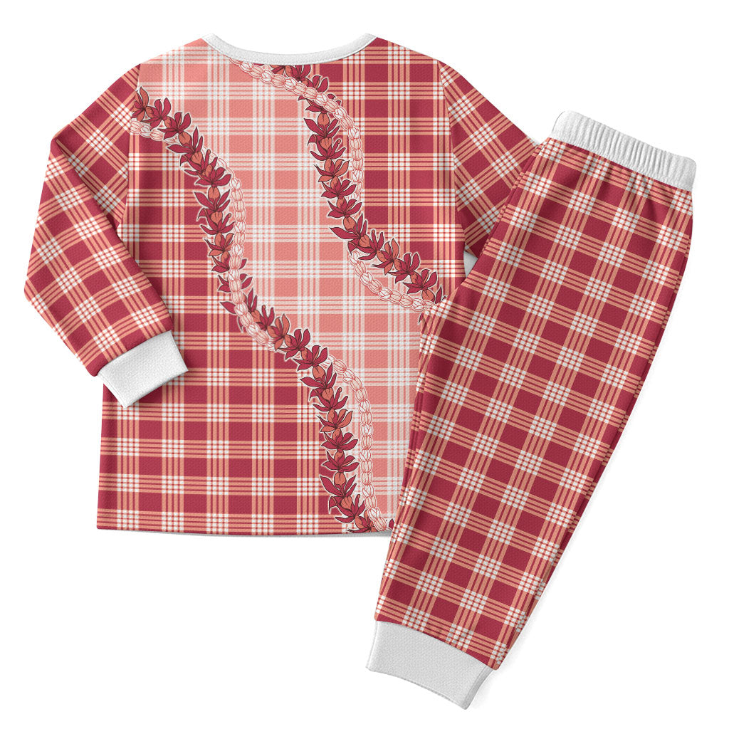 Red Hawaii Palaka Christmas Pajama Set Hawaiian Pikake Lei LT05 - Polynesian Pride