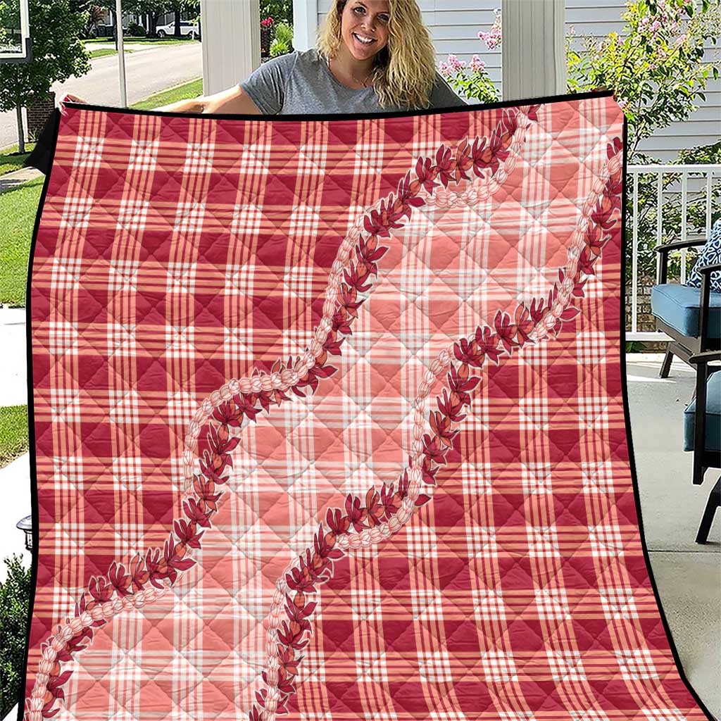 Red Hawaii Palaka Quilt Hawaiian Pikake Lei