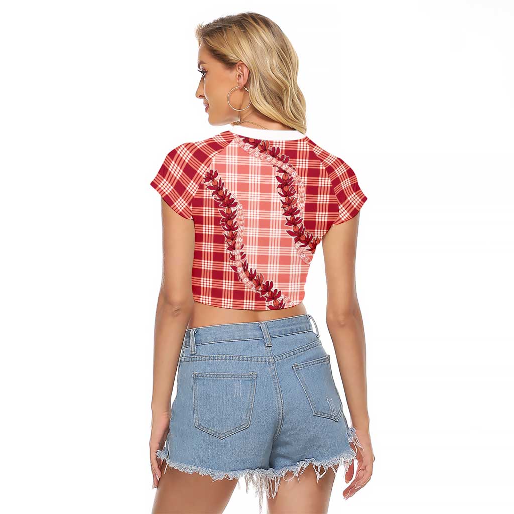 Red Hawaii Palaka Raglan Cropped T Shirt Hawaiian Pikake Lei