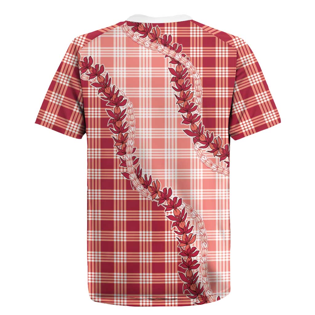 Red Hawaii Palaka Rugby Jersey Hawaiian Pikake Lei