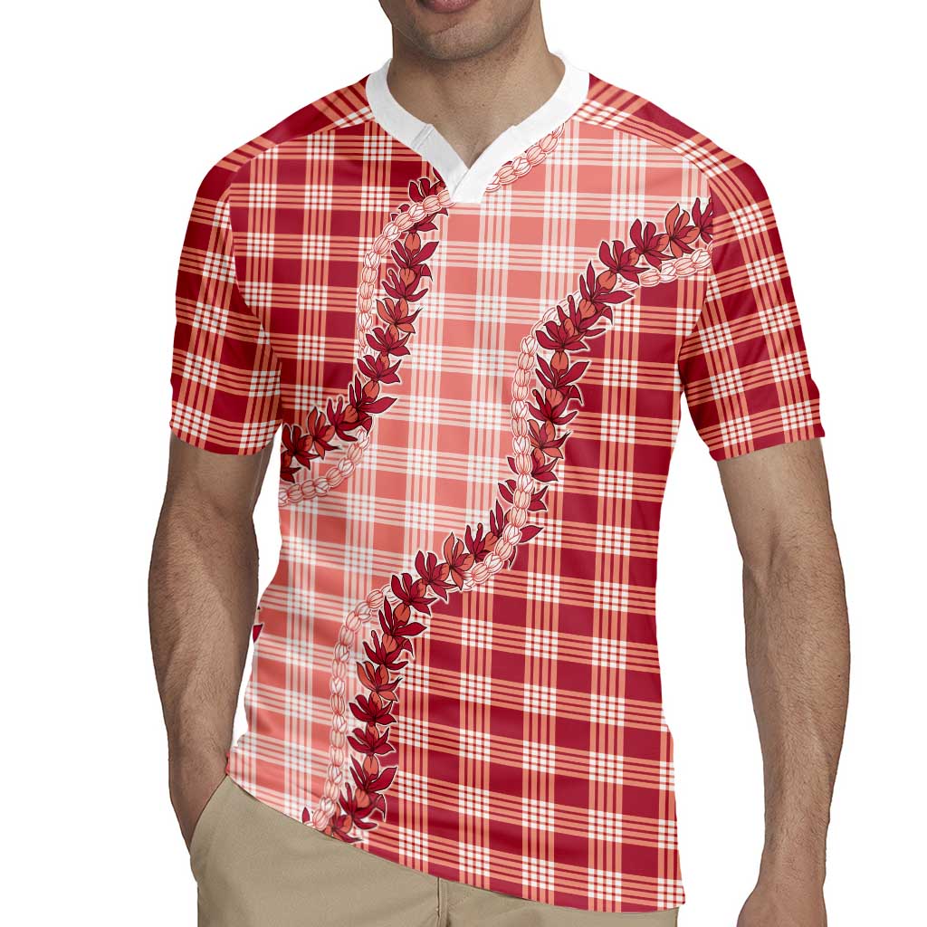 Red Hawaii Palaka Rugby Jersey Hawaiian Pikake Lei