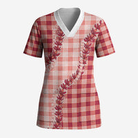 Red Hawaii Palaka Scrub Top Hawaiian Pikake Lei
