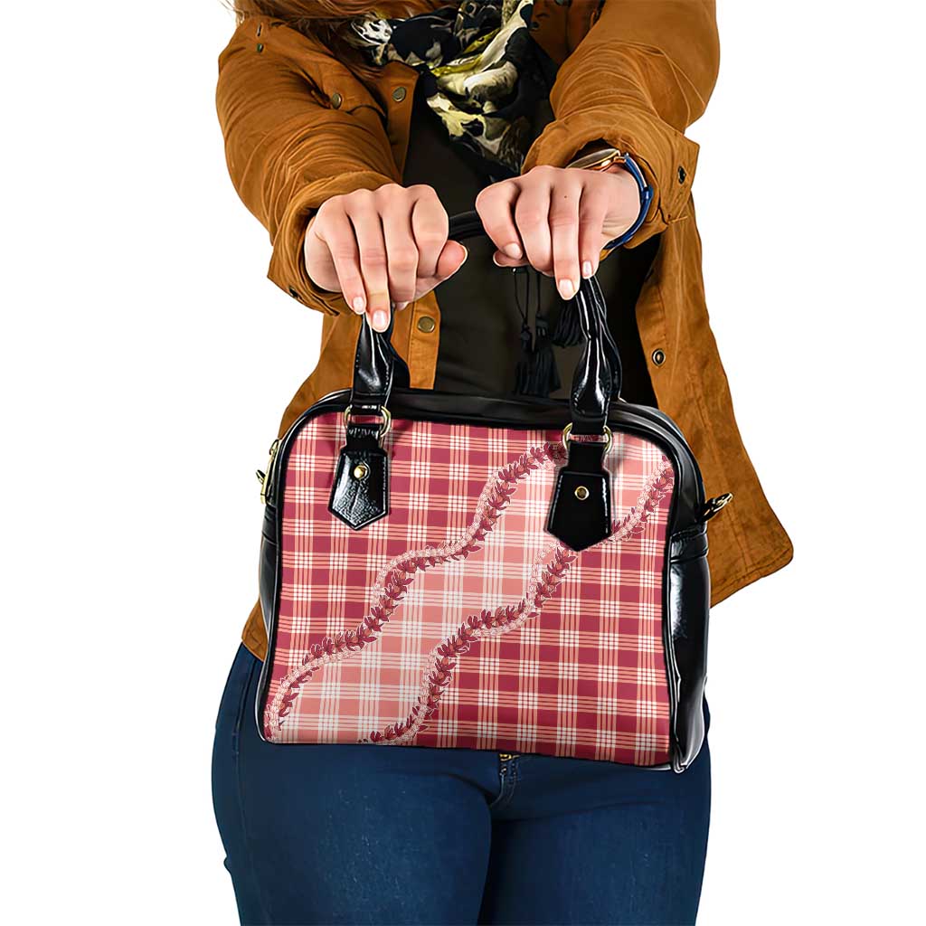 Red Hawaii Palaka Shoulder Handbag Hawaiian Pikake Lei
