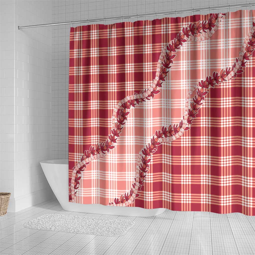 Red Hawaii Palaka Shower Curtain Hawaiian Pikake Lei