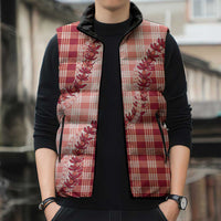 Red Hawaii Palaka Sleeveless Puffer Jacket Hawaiian Pikake Lei