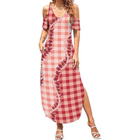 Red Hawaii Palaka Summer Maxi Dress Hawaiian Pikake Lei