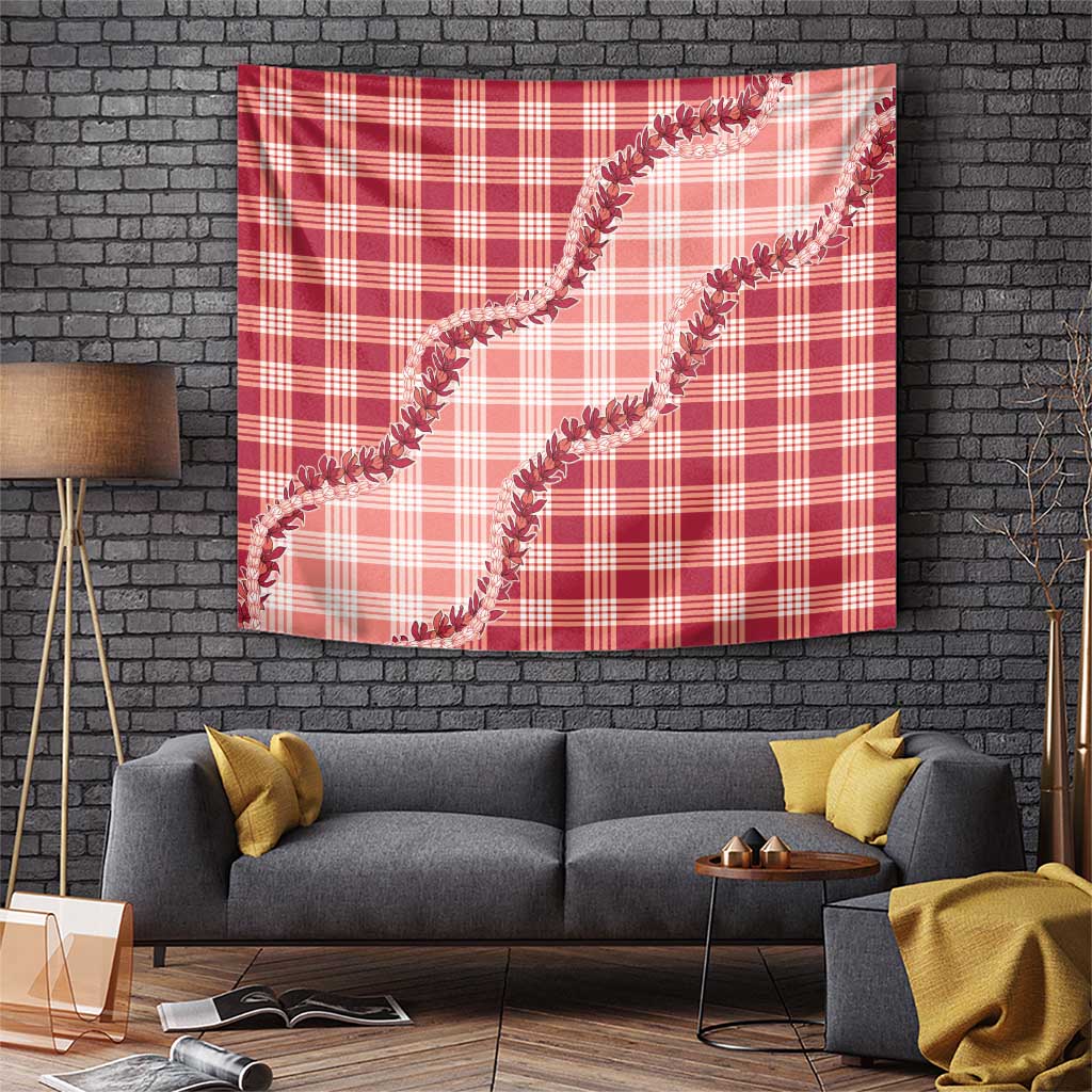 Red Hawaii Palaka Tapestry Hawaiian Pikake Lei