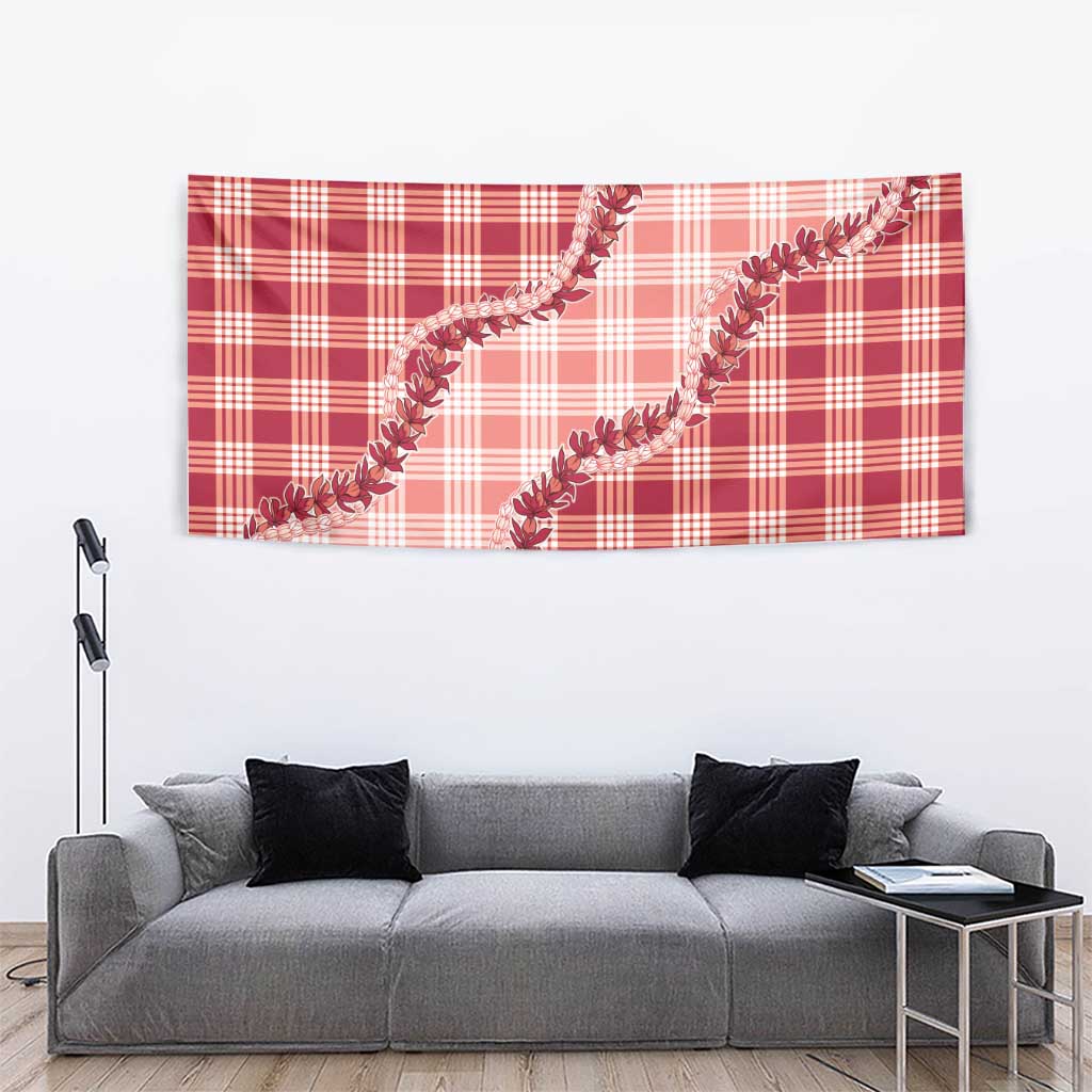 Red Hawaii Palaka Tapestry Hawaiian Pikake Lei