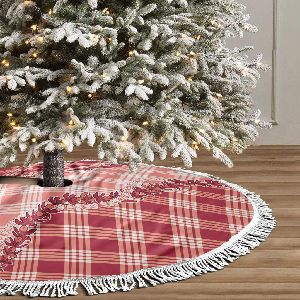 Red Hawaii Palaka Tree Skirt Hawaiian Pikake Lei LT05 - Polynesian Pride