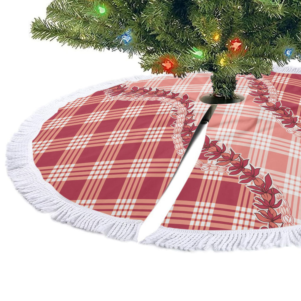 Red Hawaii Palaka Tree Skirt Hawaiian Pikake Lei LT05 - Polynesian Pride