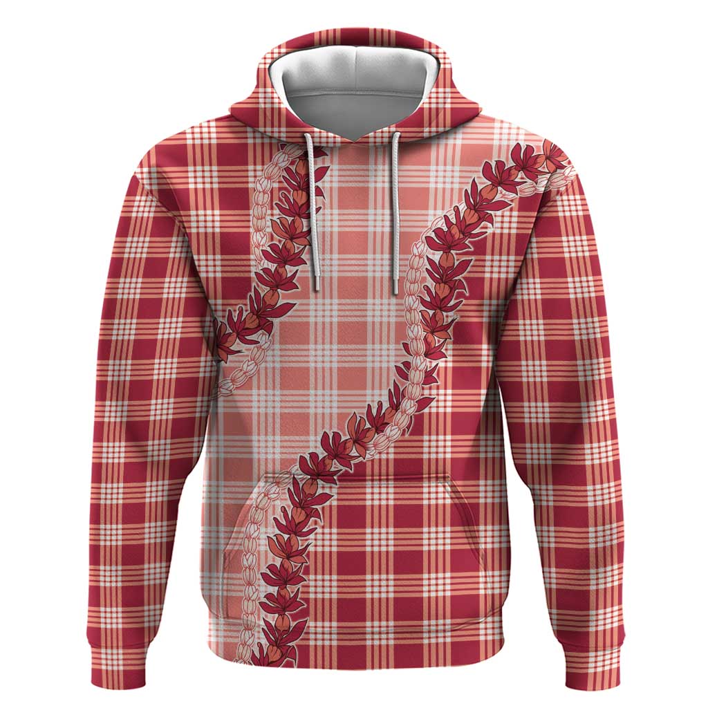 Red Hawaii Palaka Zip Hoodie Hawaiian Pikake Lei