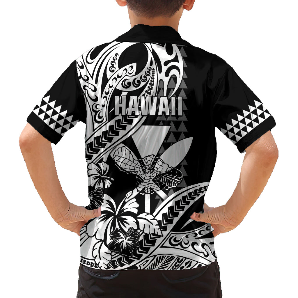 Hawaii Maui Upena Kiloi Family Matching Long Sleeve Bodycon Dress and Hawaiian Shirt Kakau Tribal Pattern Black Version LT05 - Polynesian Pride