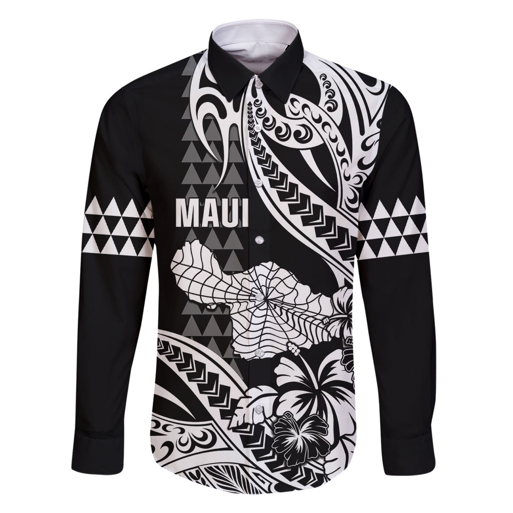 Hawaii Maui Upena Kiloi Family Matching Mermaid Dress and Hawaiian Shirt Kakau Tribal Pattern Black Version LT05 Dad's Shirt - Long Sleeve Black - Polynesian Pride