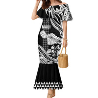 Hawaii Maui Upena Kiloi Family Matching Mermaid Dress and Hawaiian Shirt Kakau Tribal Pattern Black Version LT05 Mom's Dress Black - Polynesian Pride