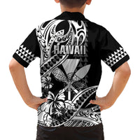 Hawaii Maui Upena Kiloi Family Matching Off The Shoulder Long Sleeve Dress and Hawaiian Shirt Kakau Tribal Pattern Black Version LT05 - Polynesian Pride