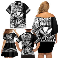 Hawaii Maui Upena Kiloi Family Matching Off Shoulder Short Dress and Hawaiian Shirt Kakau Tribal Pattern Black Version LT05 - Polynesian Pride