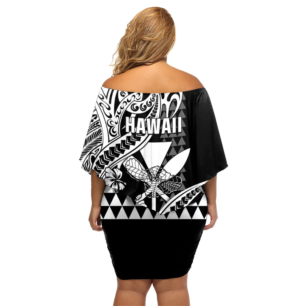 Hawaii Maui Upena Kiloi Family Matching Off Shoulder Short Dress and Hawaiian Shirt Kakau Tribal Pattern Black Version LT05 - Polynesian Pride