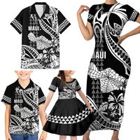 Hawaii Maui Upena Kiloi Family Matching Short Sleeve Bodycon Dress and Hawaiian Shirt Kakau Tribal Pattern Black Version LT05 - Polynesian Pride