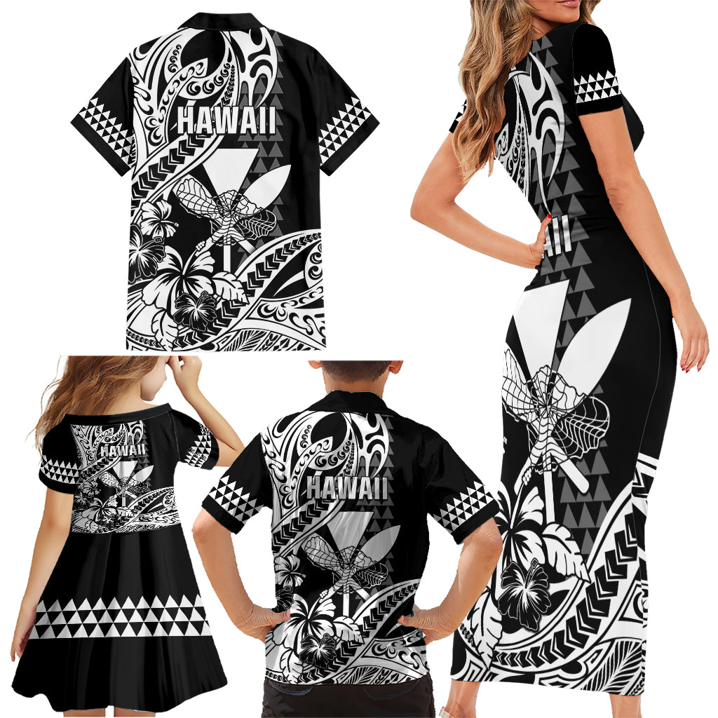 Hawaii Maui Upena Kiloi Family Matching Short Sleeve Bodycon Dress and Hawaiian Shirt Kakau Tribal Pattern Black Version LT05 - Polynesian Pride
