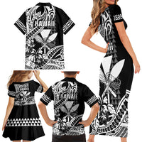 Hawaii Maui Upena Kiloi Family Matching Short Sleeve Bodycon Dress and Hawaiian Shirt Kakau Tribal Pattern Black Version LT05 - Polynesian Pride