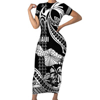 Hawaii Maui Upena Kiloi Family Matching Short Sleeve Bodycon Dress and Hawaiian Shirt Kakau Tribal Pattern Black Version LT05 Mom's Dress Black - Polynesian Pride