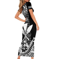 Hawaii Maui Upena Kiloi Family Matching Short Sleeve Bodycon Dress and Hawaiian Shirt Kakau Tribal Pattern Black Version LT05 - Polynesian Pride
