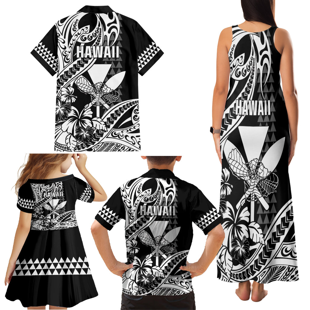 Hawaii Maui Upena Kiloi Family Matching Tank Maxi Dress and Hawaiian Shirt Kakau Tribal Pattern Black Version LT05 - Polynesian Pride