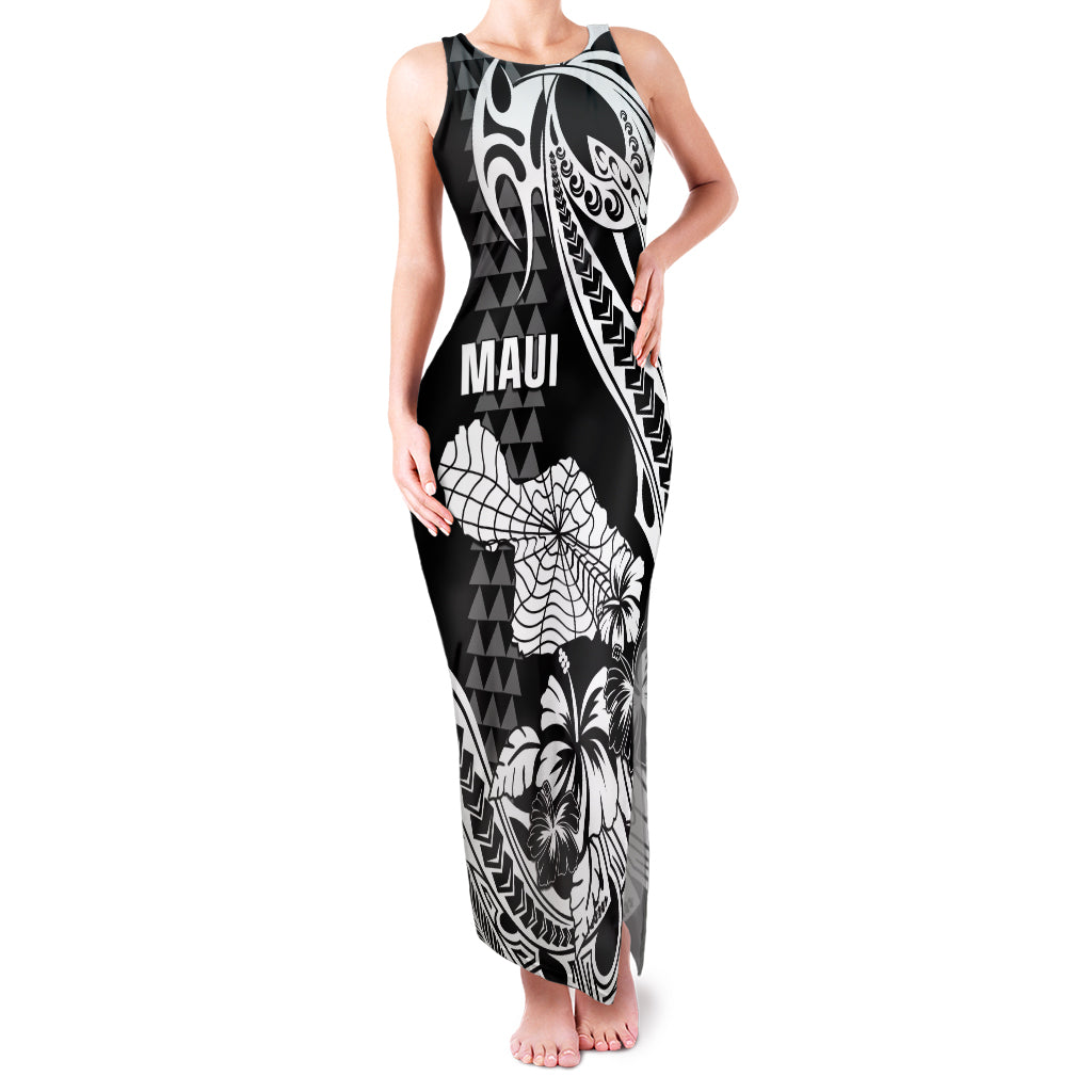 Hawaii Maui Upena Kiloi Family Matching Tank Maxi Dress and Hawaiian Shirt Kakau Tribal Pattern Black Version LT05 Mom's Dress Black - Polynesian Pride