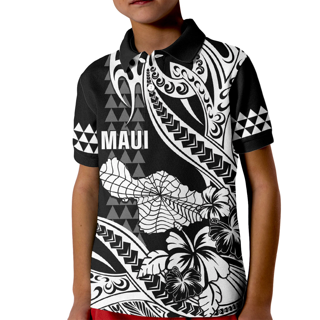 Hawaii Maui Upena Kiloi Kid Polo Shirt Kakau Tribal Pattern Black Version