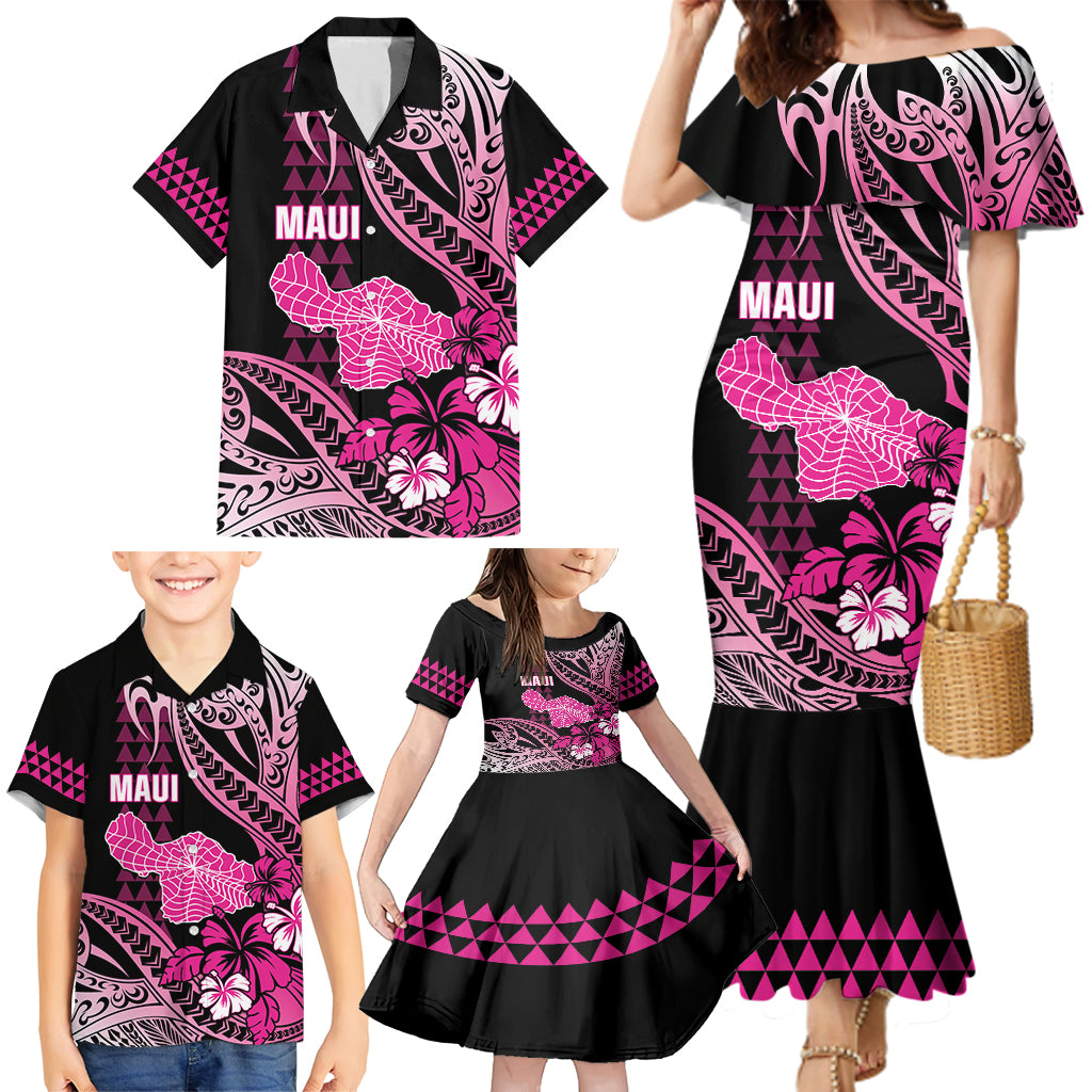 Hawaii Maui Upena Kiloi Family Matching Mermaid Dress and Hawaiian Shirt Kakau Tribal Pattern Pink Version LT05 - Polynesian Pride