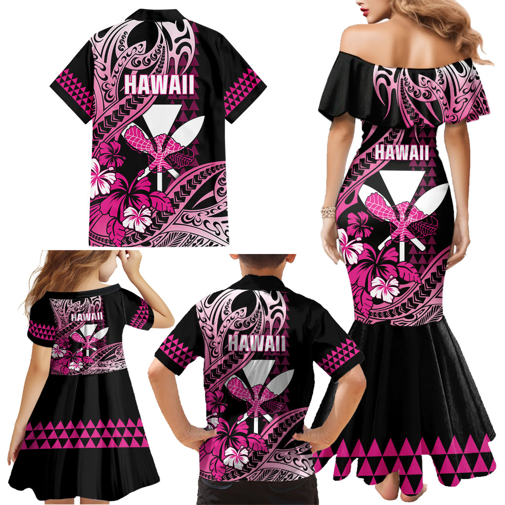 Hawaii Maui Upena Kiloi Family Matching Mermaid Dress and Hawaiian Shirt Kakau Tribal Pattern Pink Version LT05 - Polynesian Pride