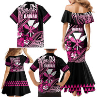 Hawaii Maui Upena Kiloi Family Matching Mermaid Dress and Hawaiian Shirt Kakau Tribal Pattern Pink Version LT05 - Polynesian Pride