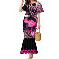Hawaii Maui Upena Kiloi Family Matching Mermaid Dress and Hawaiian Shirt Kakau Tribal Pattern Pink Version LT05 Mom's Dress Pink - Polynesian Pride