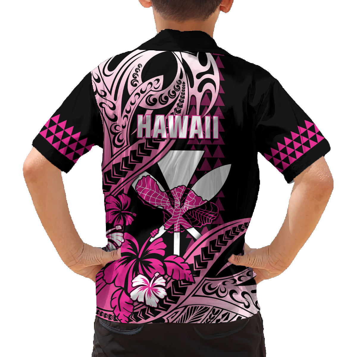 Hawaii Maui Upena Kiloi Family Matching Off The Shoulder Long Sleeve Dress and Hawaiian Shirt Kakau Tribal Pattern Pink Version LT05 - Polynesian Pride