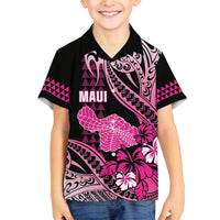 Hawaii Maui Upena Kiloi Family Matching Off The Shoulder Long Sleeve Dress and Hawaiian Shirt Kakau Tribal Pattern Pink Version LT05 Son's Shirt Pink - Polynesian Pride